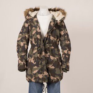 H&M Camouflage Hooded Parka with Faux Fur Trim